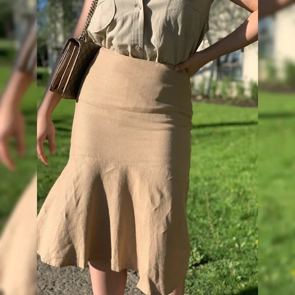 100% Raw Linen Midi Skirt - Picture 1 of 10